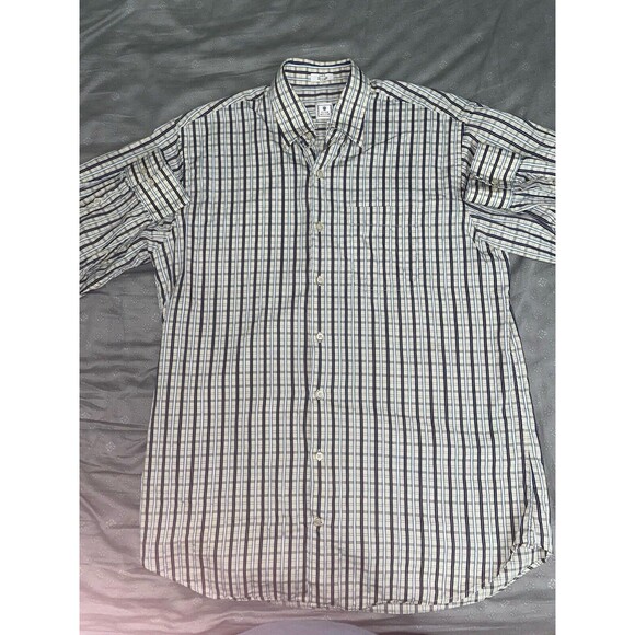 Peter Millar Shirt Mens Large Blue Yellow Plaid 100% Cotton Button Down - Picture 1 of 13